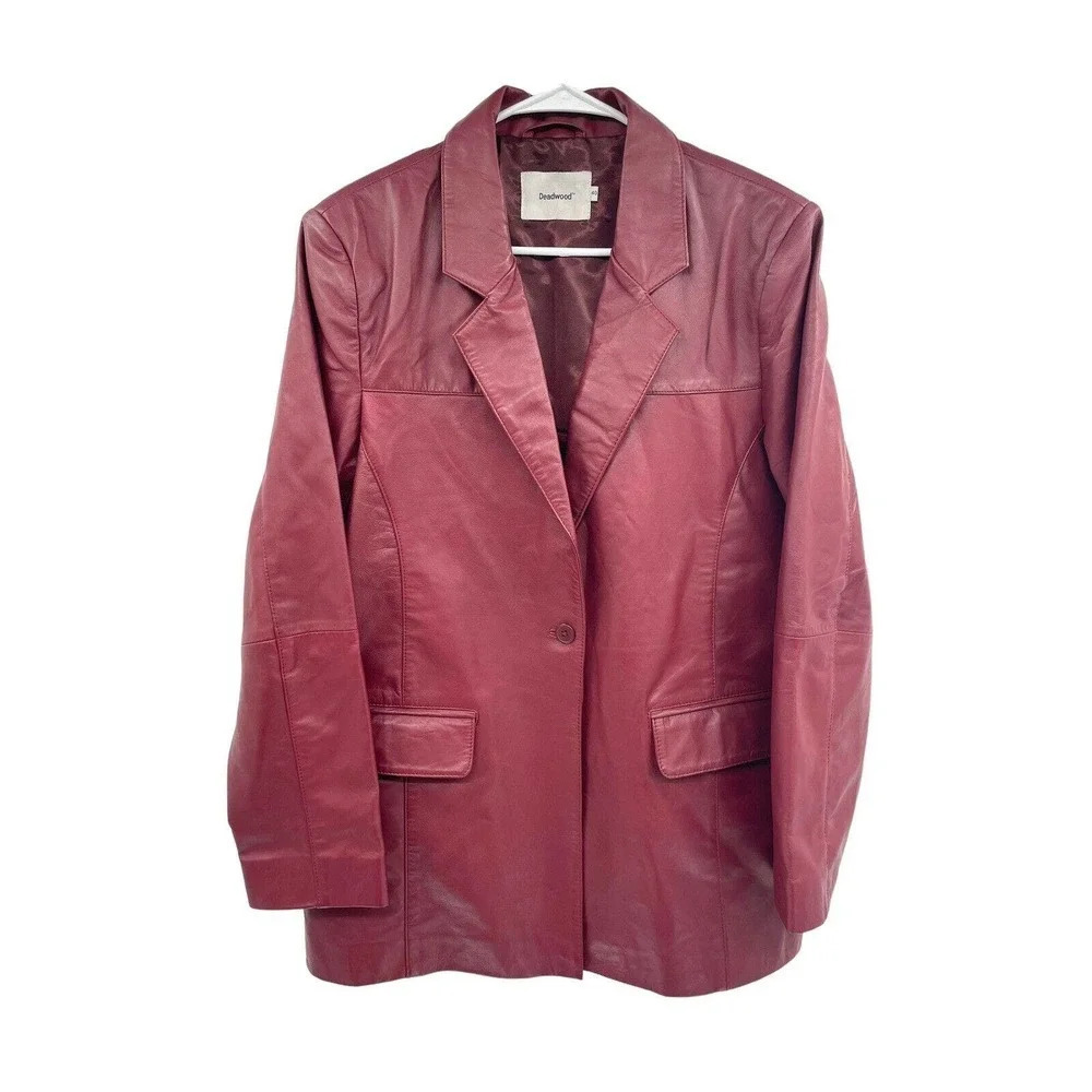 Deadwood Women Leather Brooke Oversized Blazer size 40 Recycled Red Lambskin